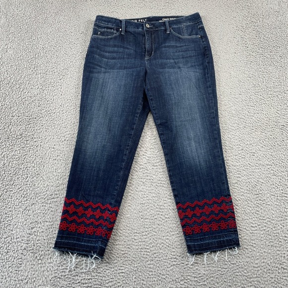 Laurie Felt Denim - Laurie Felt Jeans Women 10 Blue Classic Stiletto Embroidered Drop Hem Crop Denim